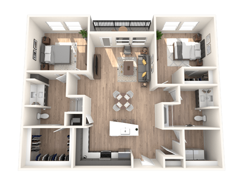 Floor plan for 2 beds, 2 baths, 1211 sqft